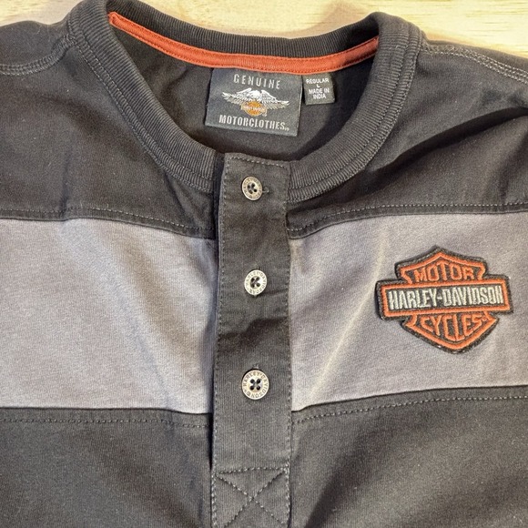 Harley-Davidson Other - Harley Davidson Black Gray Motorclothes Henley Short Sleeve Shirt Sz Mens Large